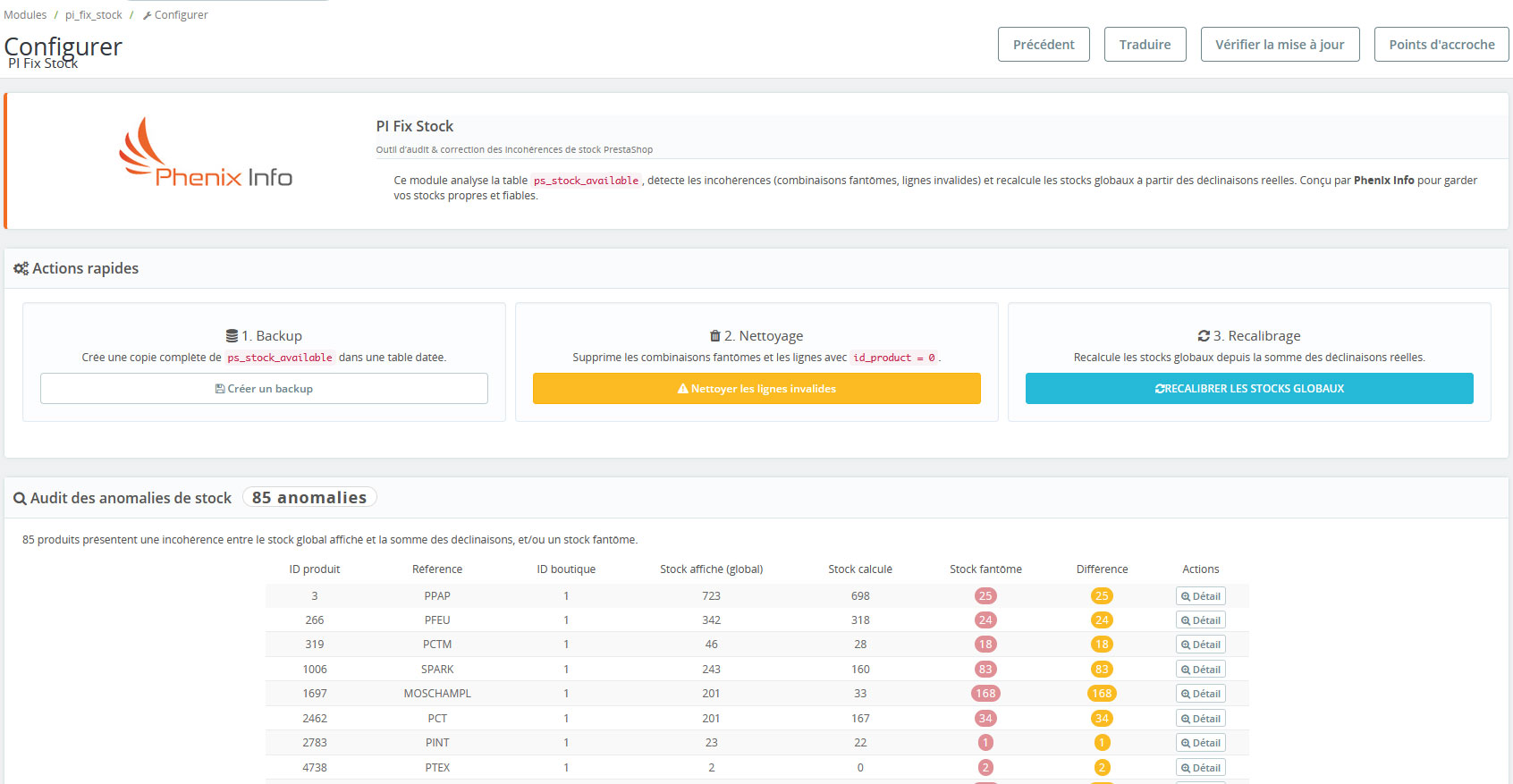 module fix stock Phenix info
