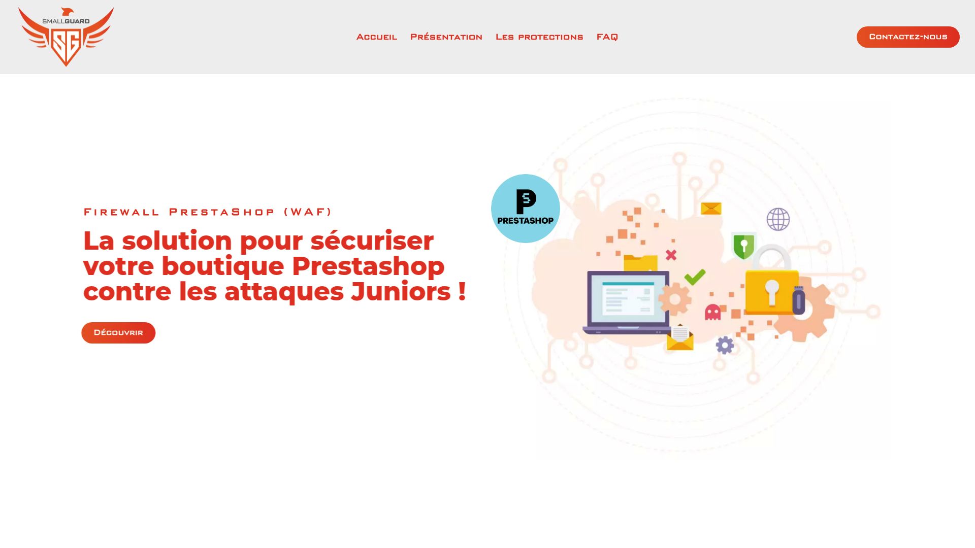 Screenshot of smallguard.fr homepage showing the security shield illustration