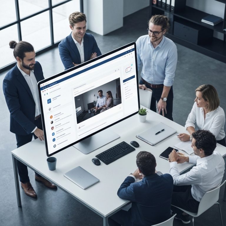 Équipe d'une agence web travaille à la création d'un site internet moderne, illustrant leur expertise et vision pour 2026.