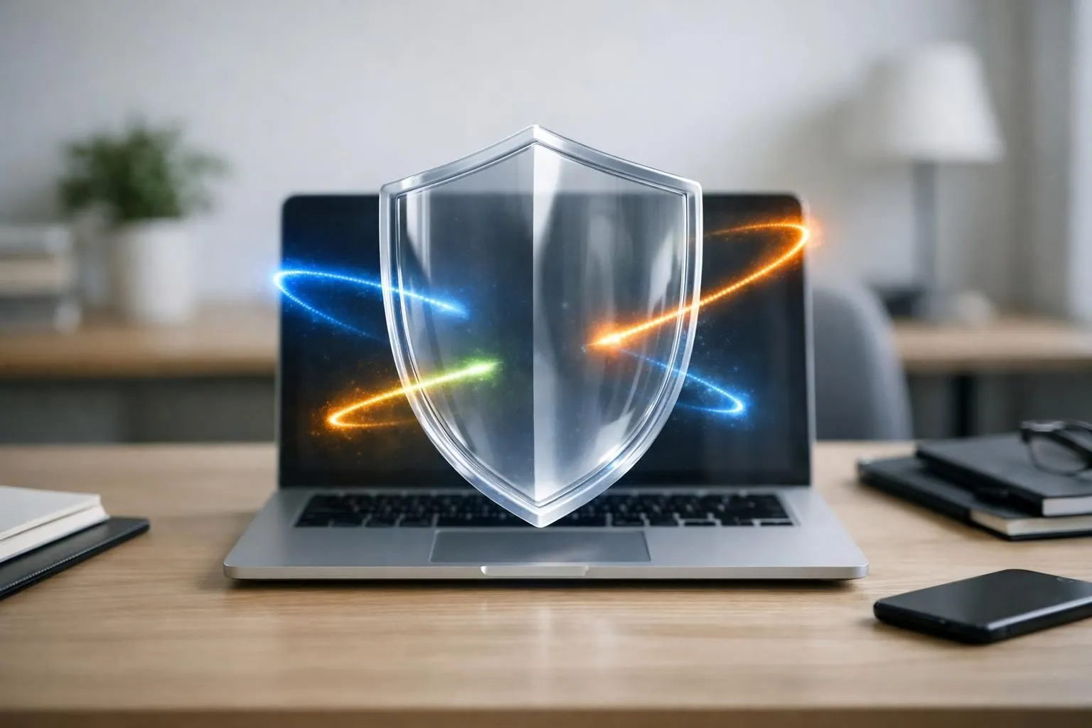 Bouclier lumineux semi-transparent protégeant un écran d