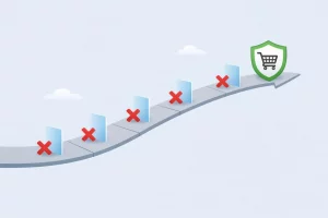 Illustration plate d'un chemin en 5 étapes pour bloquer IP malveillantes PrestaShop et sécuriser votre boutique.