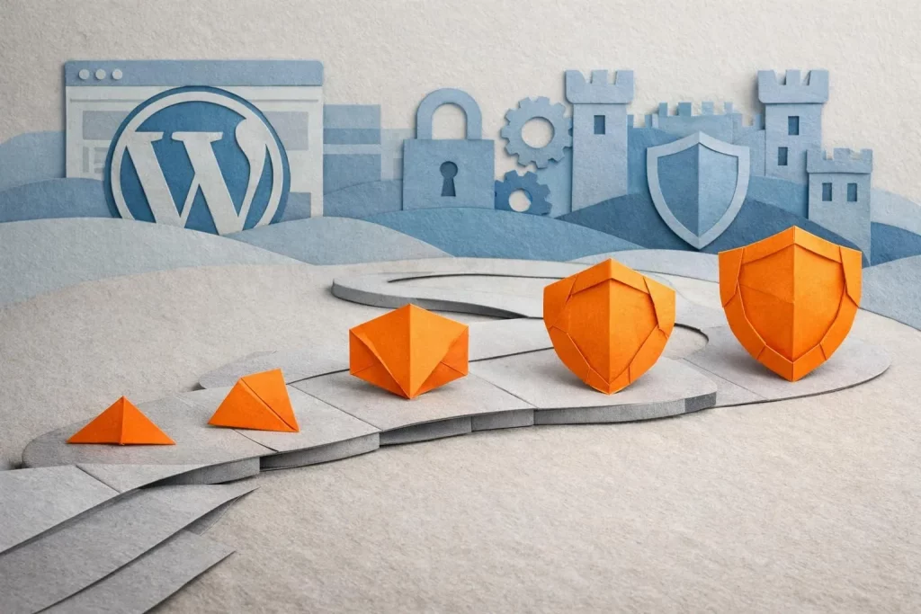 Maintenance site WordPress professionnel Lyon: chemin de protection en papier craft pour votre activité en ligne.