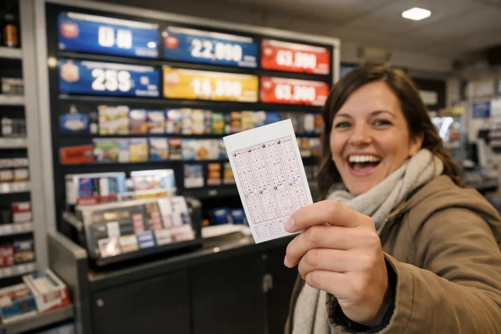 Billets de loto et machine à tickets dans un tabac en France