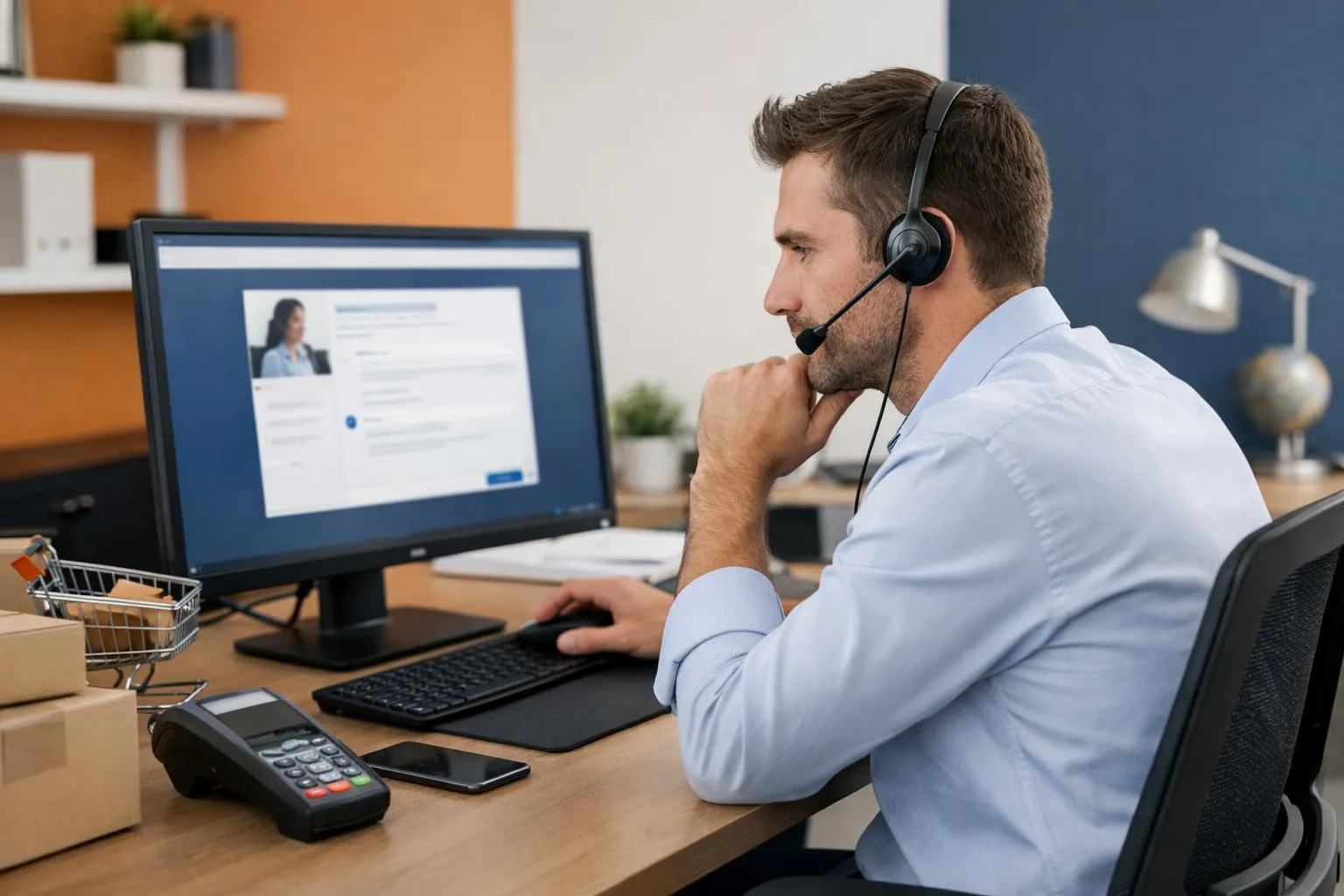 Homme d'affaires en communication téléphonique dans un bureau.