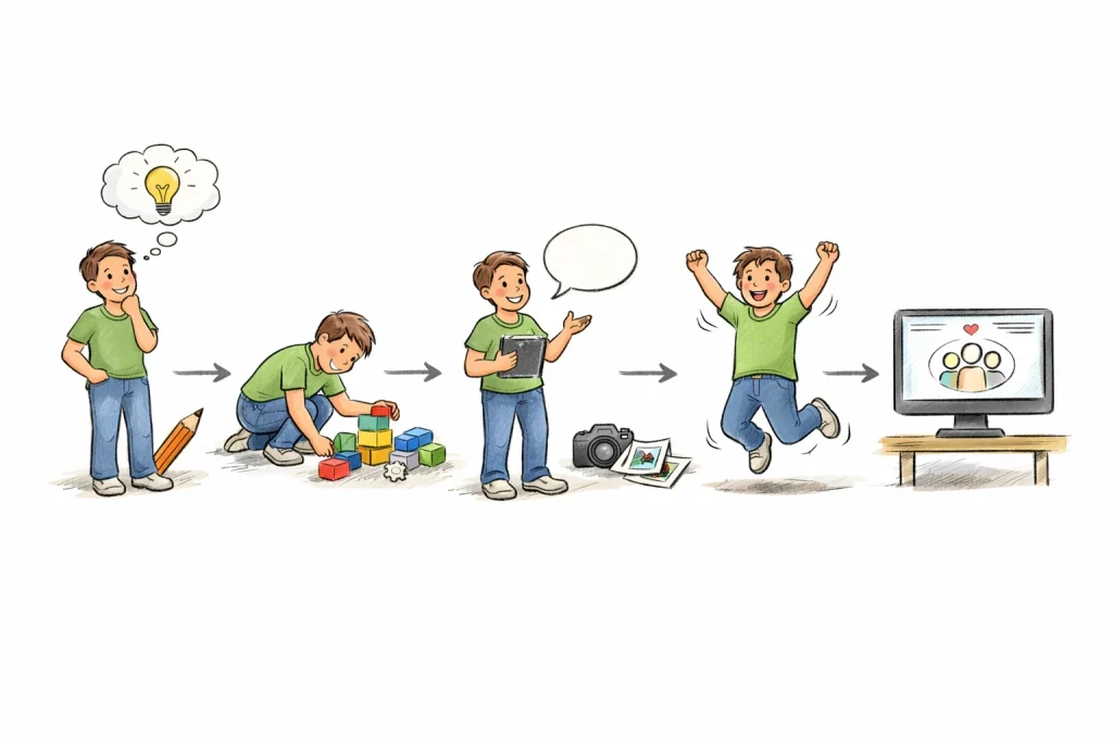 Schéma dessiné main de la création d'un site internet pour association en 5 étapes. Guide visuel convivial pour réussir.