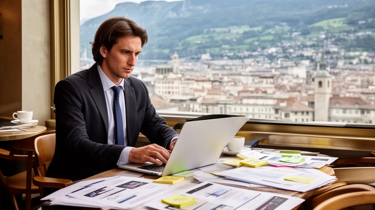 création site internet Grenoble, homme d'affaires à son bureau avec ordinateur portable