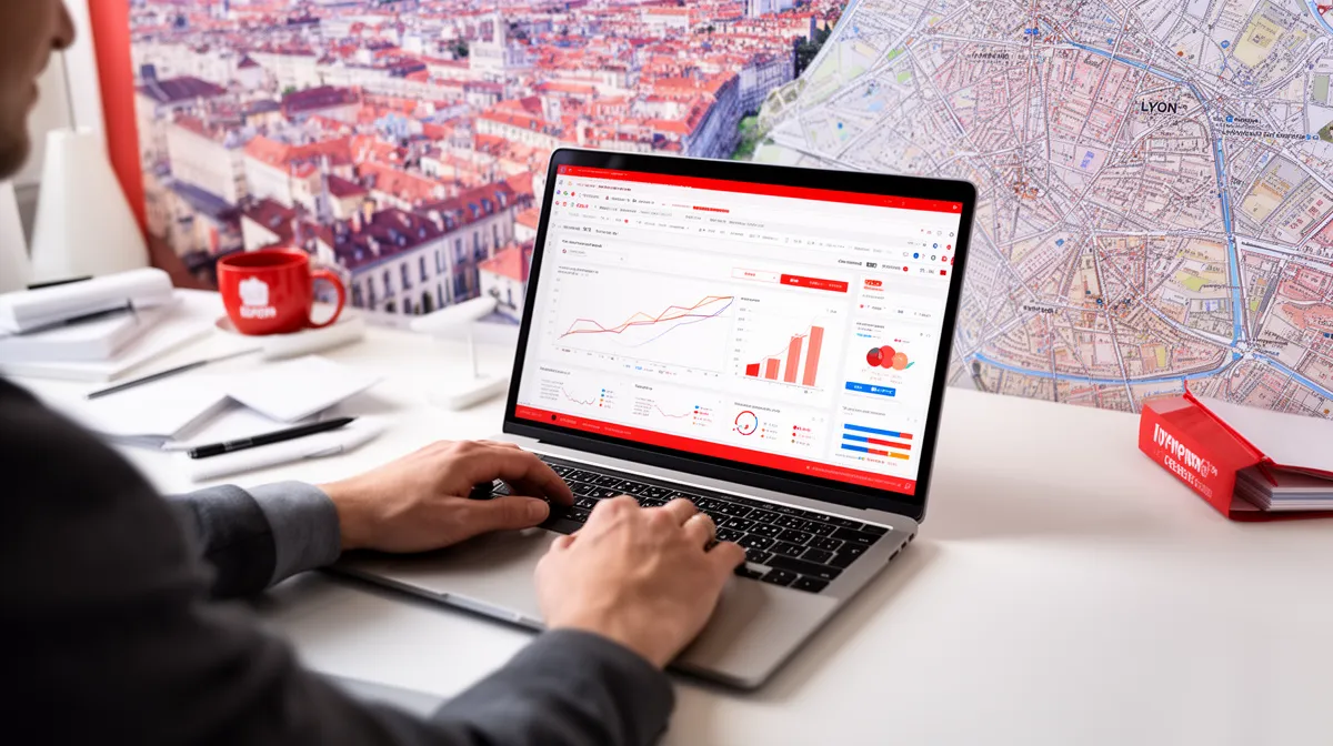 Homme d'affaires analysant des données sur un ordinateur portable dans un bureau.