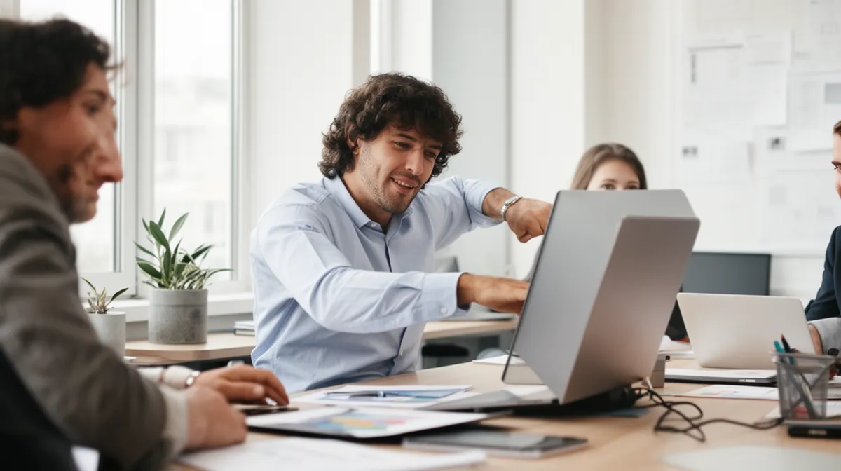 Hommes d'affaires travaillant ensemble dans un bureau moderne.