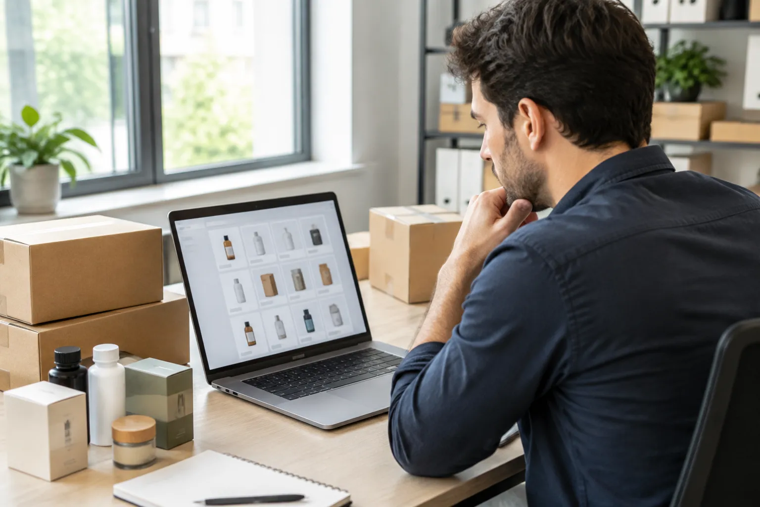 Un homme d'affaires travaillant sur un ordinateur portable dans son bureau.
