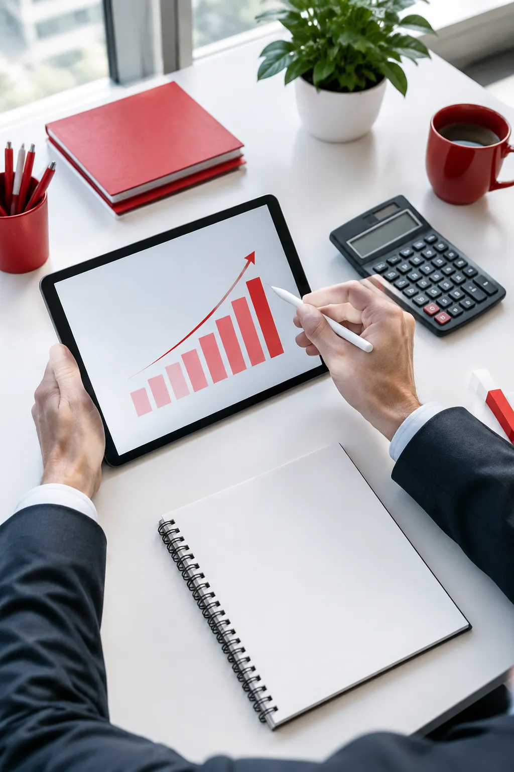 Homme analysant graphique de croissance sur tablette au bureau